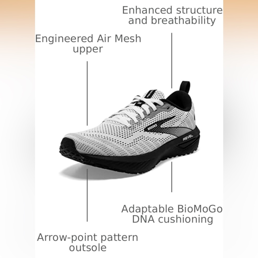 Brooks Revel 6 Black and White Running Shoes - Picture 4 of 16